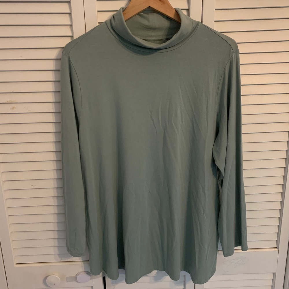 J Jill Luxe Supima Shirttail Turtleneck Tunic Size XLP PXL XL Petite Sage Green